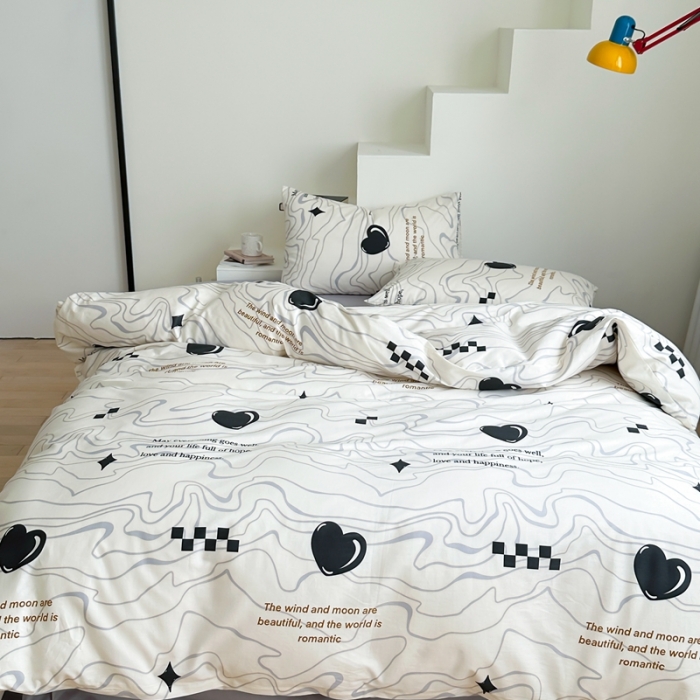 91家纺网 家纺一手货源 找家纺 昔可家纺 2023新款北欧风全棉四件套 几何爱心