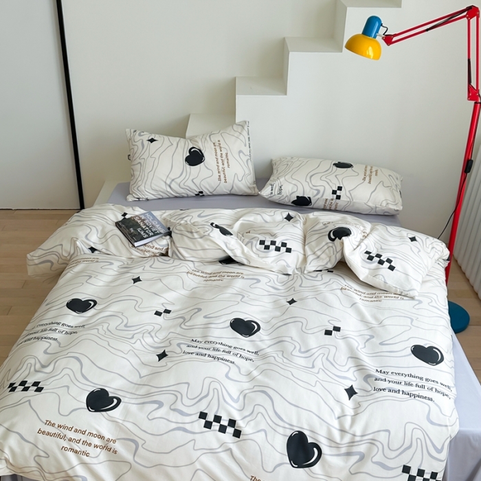 91家纺网 家纺一手货源 找家纺 昔可家纺 2023新款北欧风全棉四件套 几何爱心