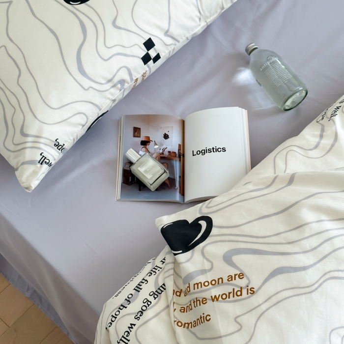 91家纺网 家纺一手货源 找家纺 昔可家纺 2023新款北欧风全棉四件套 几何爱心