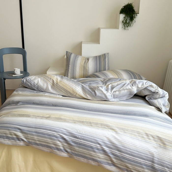 91家纺网 家纺一手货源 找家纺 昔可家纺 2023新款北欧风全棉四件套 轻奢彩条