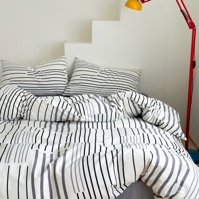 91家纺网 家纺一手货源 找家纺 昔可家纺 2023新款北欧风全棉四件套 塞纳灰