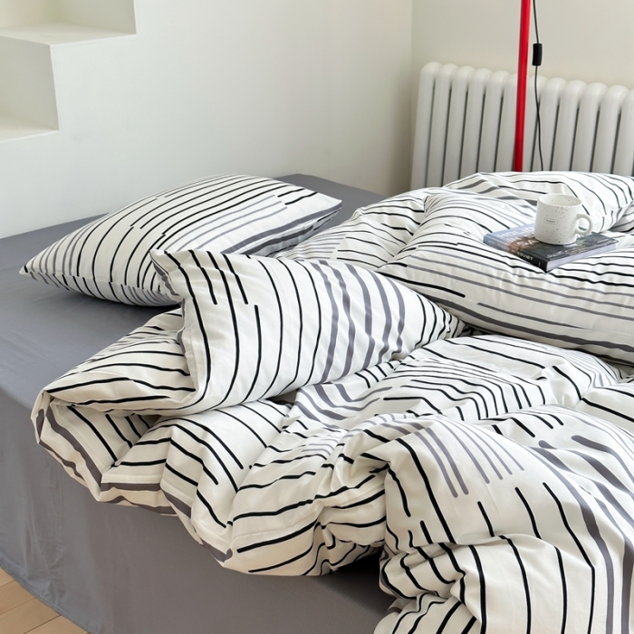 91家纺网 家纺一手货源 找家纺 昔可家纺 2023新款北欧风全棉四件套 塞纳灰