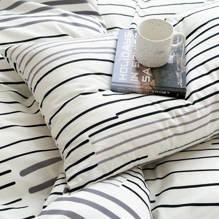 91家纺网 家纺一手货源 找家纺 昔可家纺 2023新款北欧风全棉四件套 塞纳灰