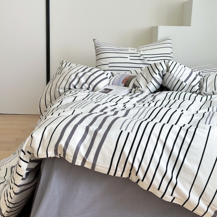 91家纺网 家纺一手货源 找家纺 昔可家纺 2023新款北欧风全棉四件套 塞纳灰