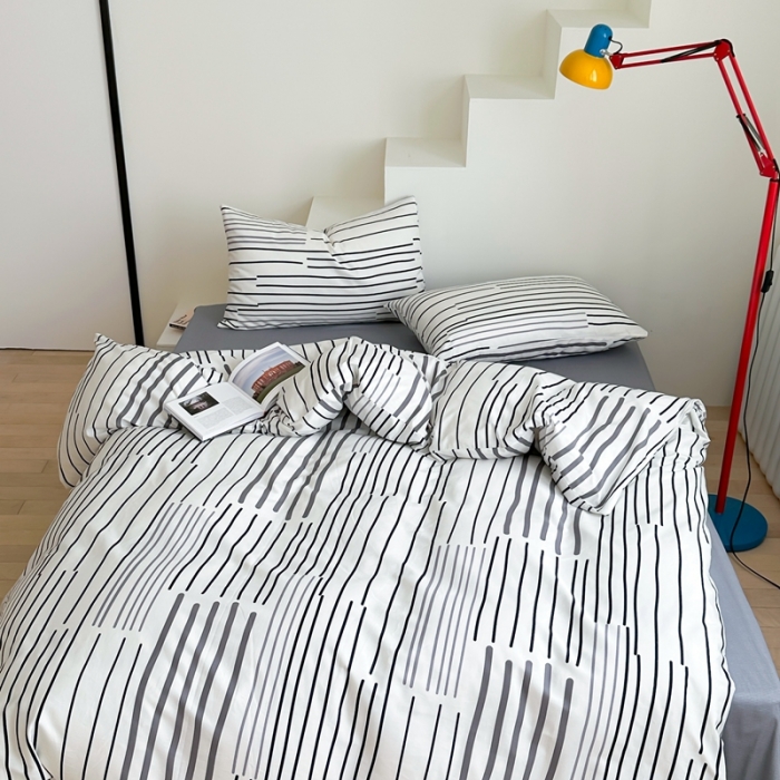 91家纺网 家纺一手货源 找家纺 昔可家纺 2023新款北欧风全棉四件套 塞纳灰