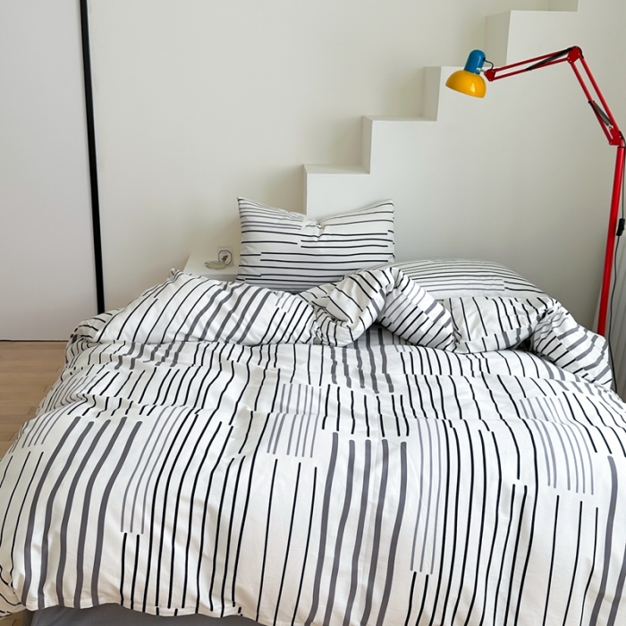 91家纺网 家纺一手货源 找家纺 昔可家纺 2023新款北欧风全棉四件套 塞纳灰