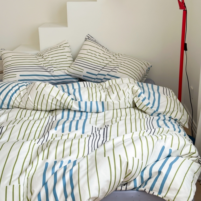 91家纺网 家纺一手货源 找家纺 昔可家纺 2023新款北欧风全棉四件套 塞纳蓝