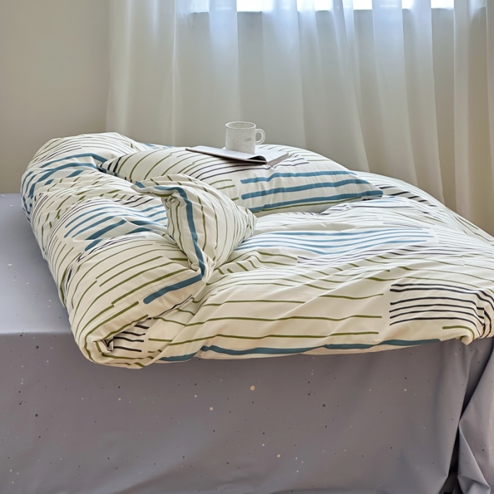 91家纺网 家纺一手货源 找家纺 昔可家纺 2023新款北欧风全棉四件套 塞纳蓝