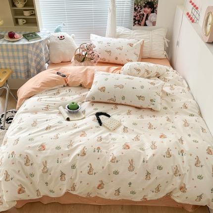 91家纺网 家纺一手货源 找家纺 昔可 2023新款学生季卡通普通款四件套 蘑菇兔