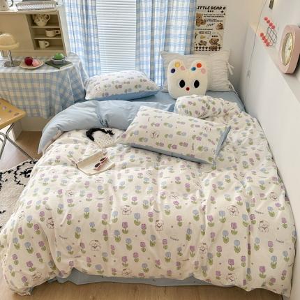 91家纺网 家纺一手货源 找家纺 昔可 2023新款学生季卡通普通款四件套 郁金香小萌狗