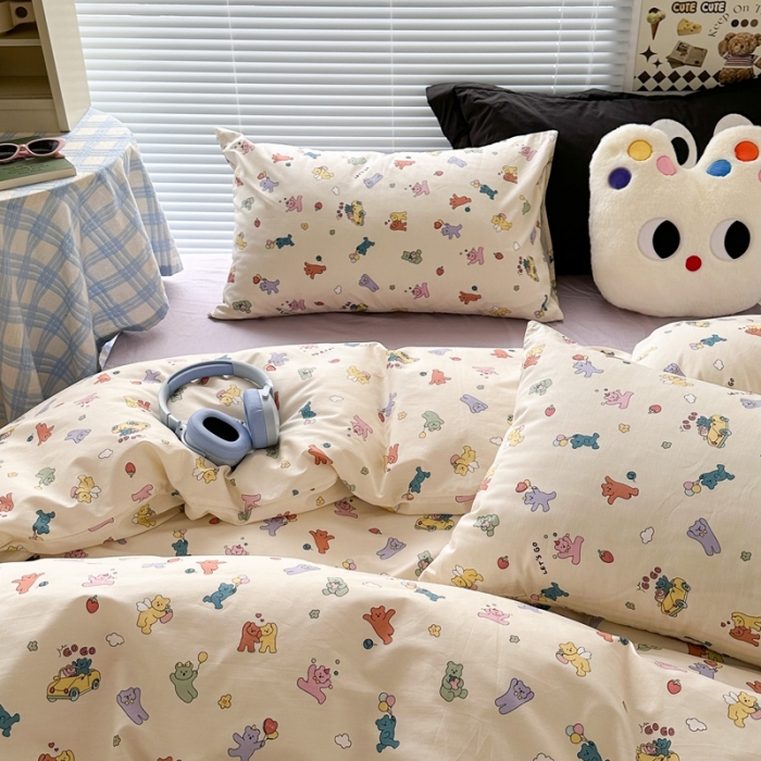 91家纺网 家纺一手货源 找家纺 昔可 2023新款学生季卡通普通款四件套 彩色气球熊