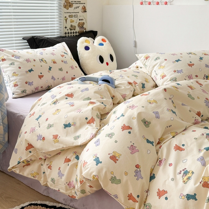 91家纺网 家纺一手货源 找家纺 昔可 2023新款学生季卡通普通款四件套 彩色气球熊