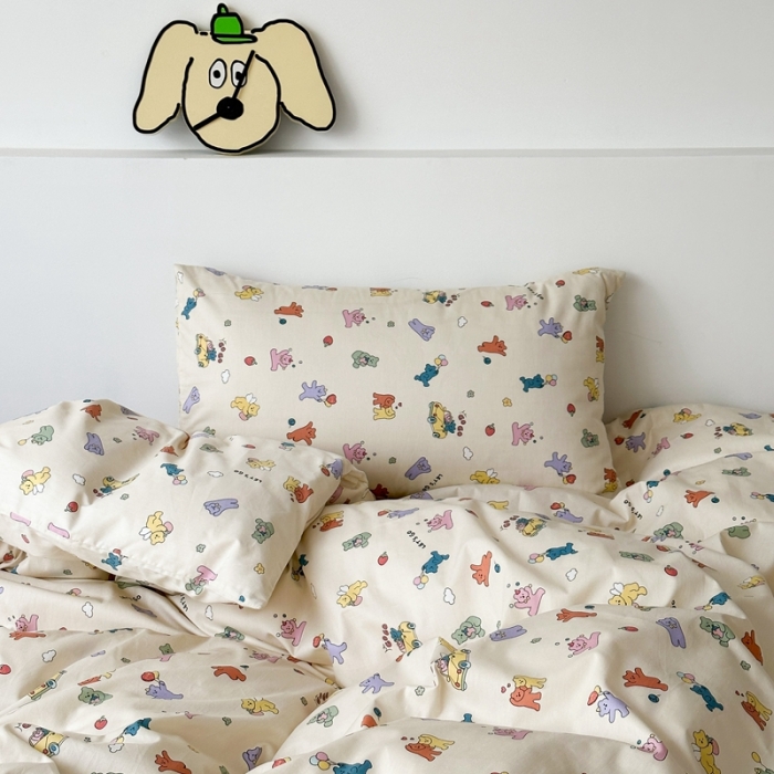 91家纺网 家纺一手货源 找家纺 昔可 2023新款学生季卡通普通款四件套 彩色气球熊