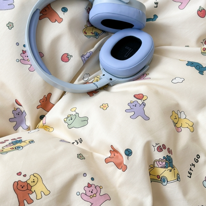 91家纺网 家纺一手货源 找家纺 昔可 2023新款学生季卡通普通款四件套 彩色气球熊