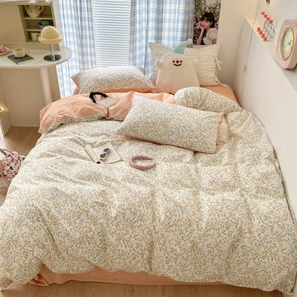 91家纺网 家纺一手货源 找家纺 昔可 2023新款学生季全棉四件套-小花系列 微熏海棠