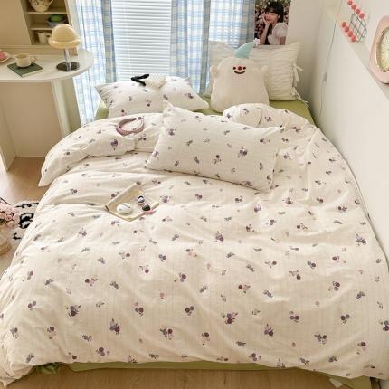 91家纺网 家纺一手货源 找家纺 昔可 2023新款学生季全棉四件套-小花系列 紫色果果