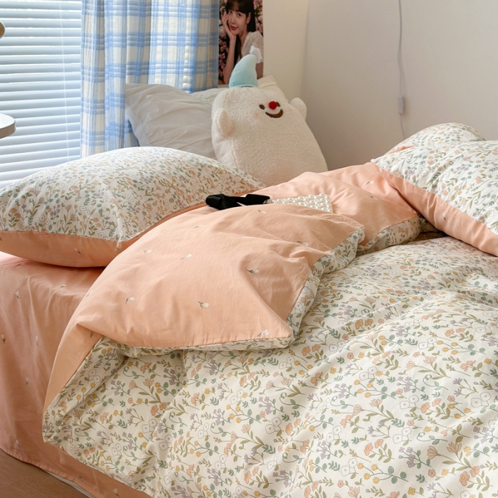 91家纺网 家纺一手货源 找家纺 昔可 2023新款学生季全棉四件套-小花系列 微熏海棠