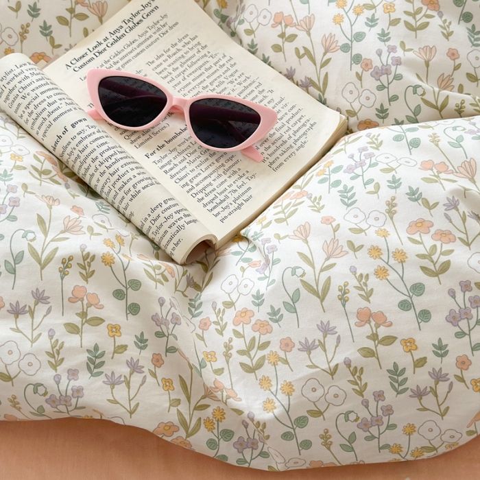 91家纺网 家纺一手货源 找家纺 昔可 2023新款学生季全棉四件套-小花系列 微熏海棠