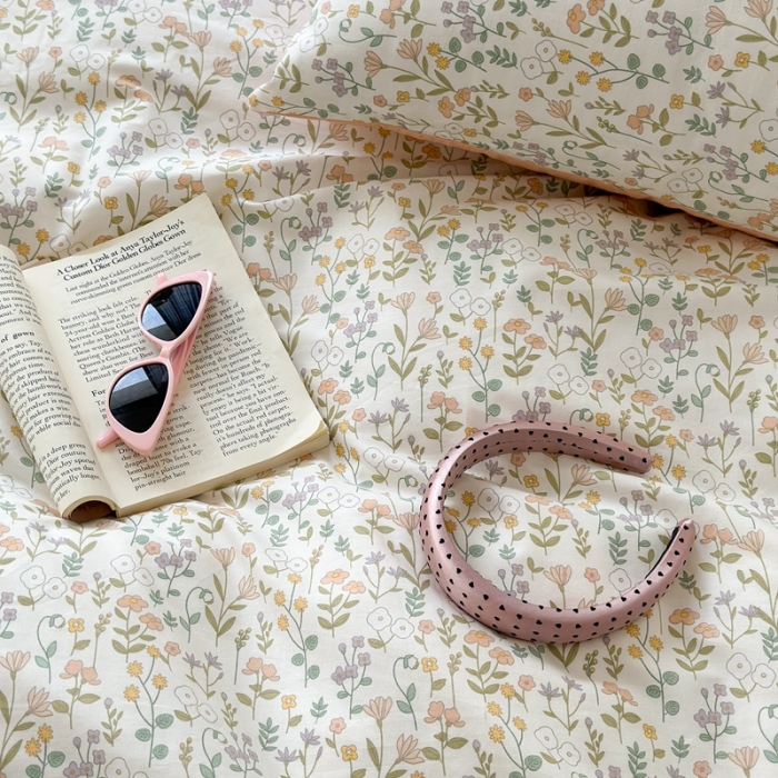 91家纺网 家纺一手货源 找家纺 昔可 2023新款学生季全棉四件套-小花系列 微熏海棠