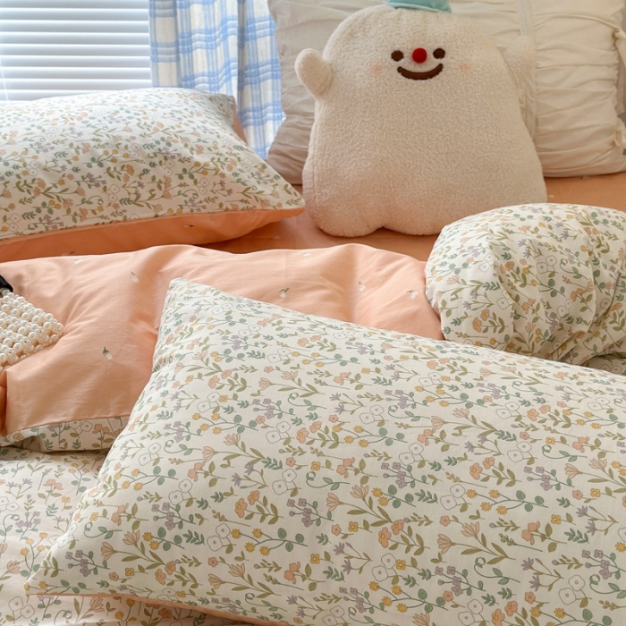 91家纺网 家纺一手货源 找家纺 昔可 2023新款学生季全棉四件套-小花系列 微熏海棠