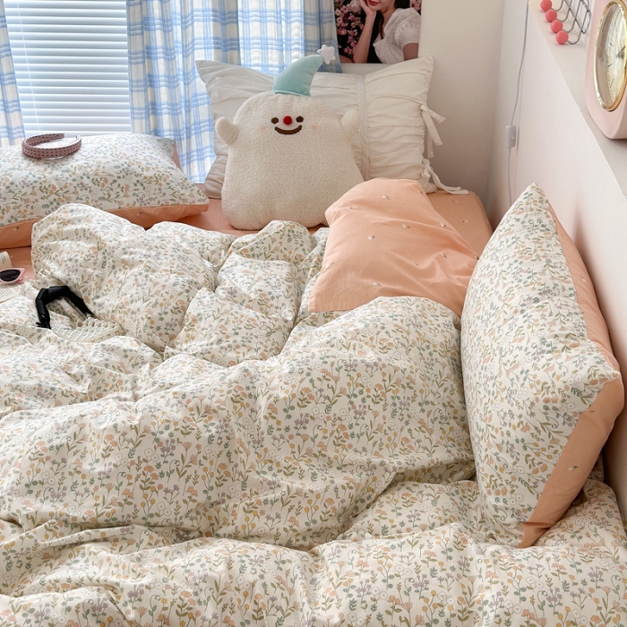 91家纺网 家纺一手货源 找家纺 昔可 2023新款学生季全棉四件套-小花系列 微熏海棠