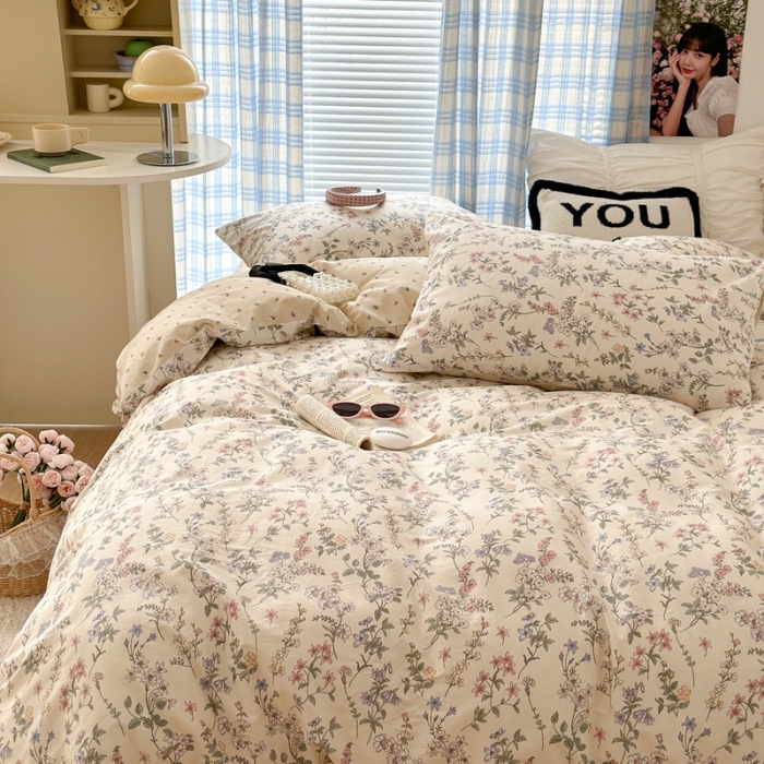 91家纺网 家纺一手货源 找家纺 昔可 2023新款学生季全棉四件套-小花系列 夏茉莉