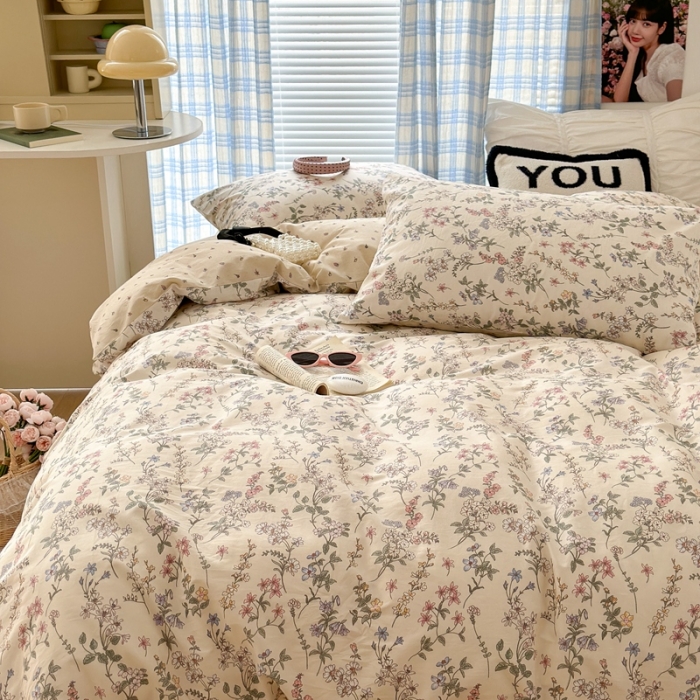 91家纺网 家纺一手货源 找家纺 昔可 2023新款学生季全棉四件套-小花系列 夏茉莉
