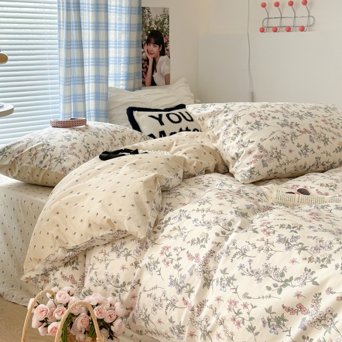 91家纺网 家纺一手货源 找家纺 昔可 2023新款学生季全棉四件套-小花系列 夏茉莉