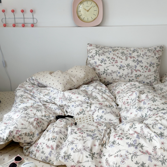 91家纺网 家纺一手货源 找家纺 昔可 2023新款学生季全棉四件套-小花系列 夏茉莉