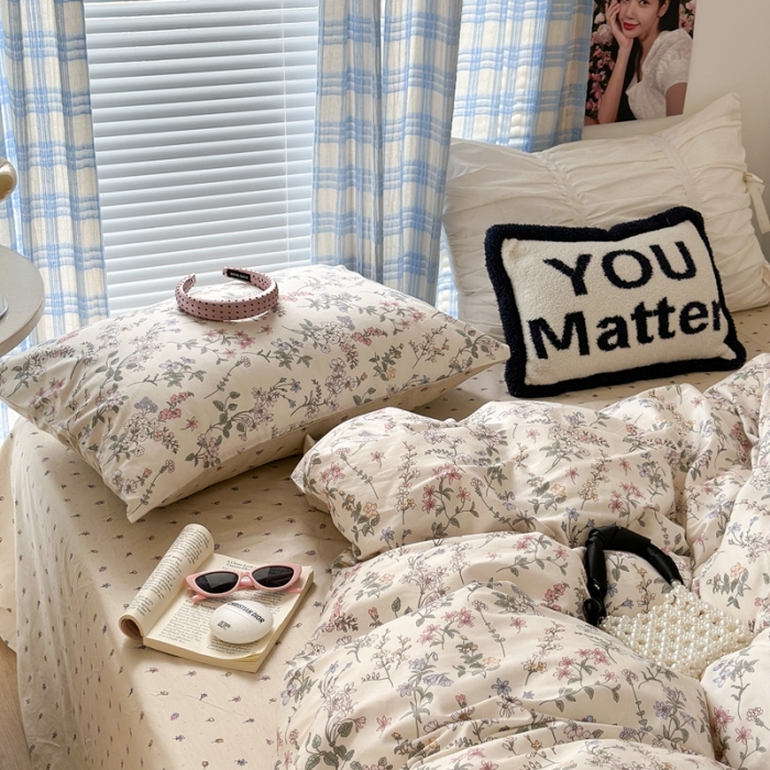 91家纺网 家纺一手货源 找家纺 昔可 2023新款学生季全棉四件套-小花系列 夏茉莉