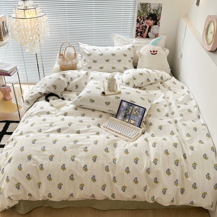 91家纺网 家纺一手货源 找家纺 昔可 2023新款学生季全棉四件套-小花系列 小兰花