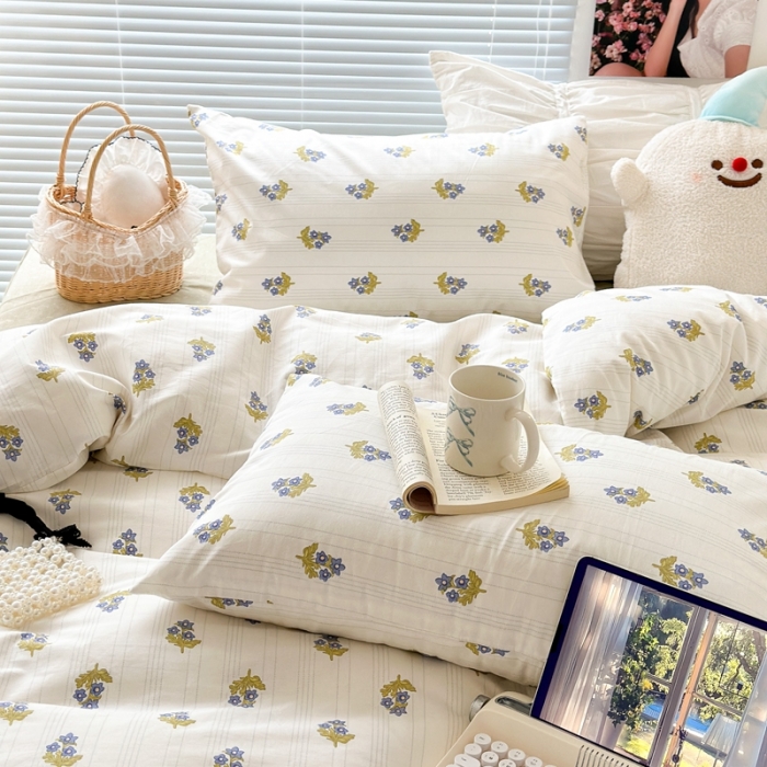 91家纺网 家纺一手货源 找家纺 昔可 2023新款学生季全棉四件套-小花系列 小兰花