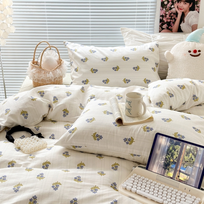 91家纺网 家纺一手货源 找家纺 昔可 2023新款学生季全棉四件套-小花系列 小兰花