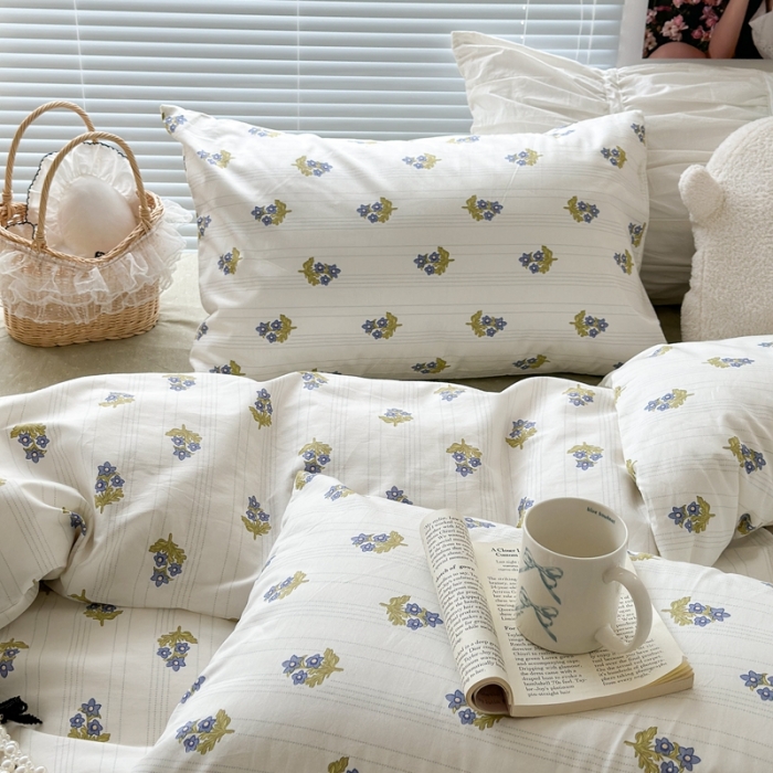 91家纺网 家纺一手货源 找家纺 昔可 2023新款学生季全棉四件套-小花系列 小兰花