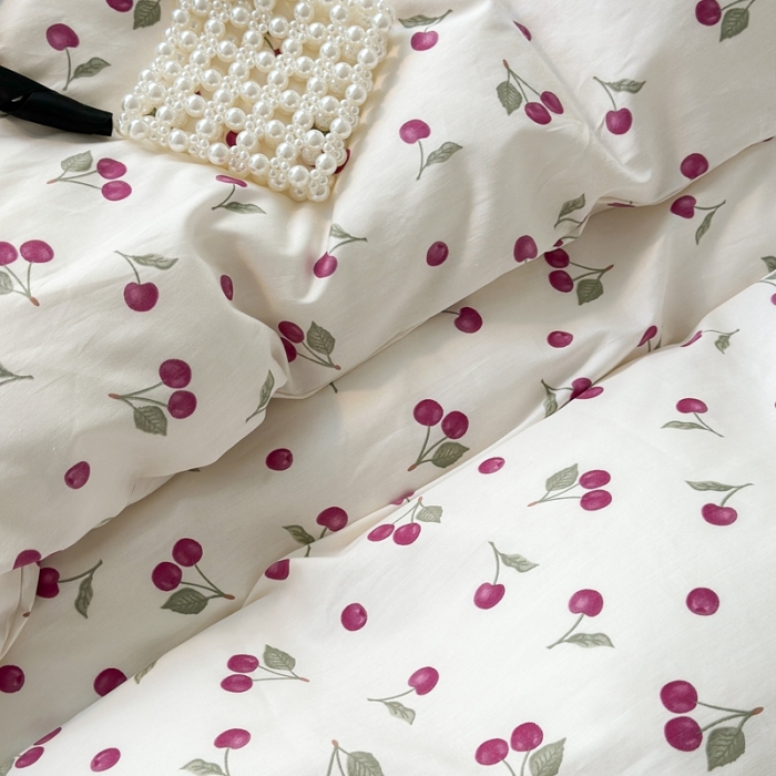 91家纺网 家纺一手货源 找家纺 昔可 2023新款学生季全棉四件套-小花系列 小小的樱桃