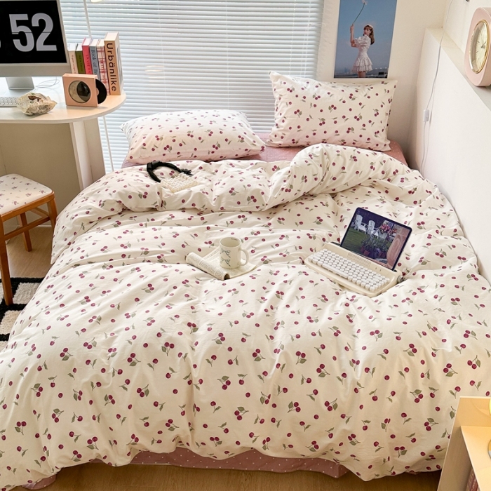 91家纺网 家纺一手货源 找家纺 昔可 2023新款学生季全棉四件套-小花系列 小小的樱桃