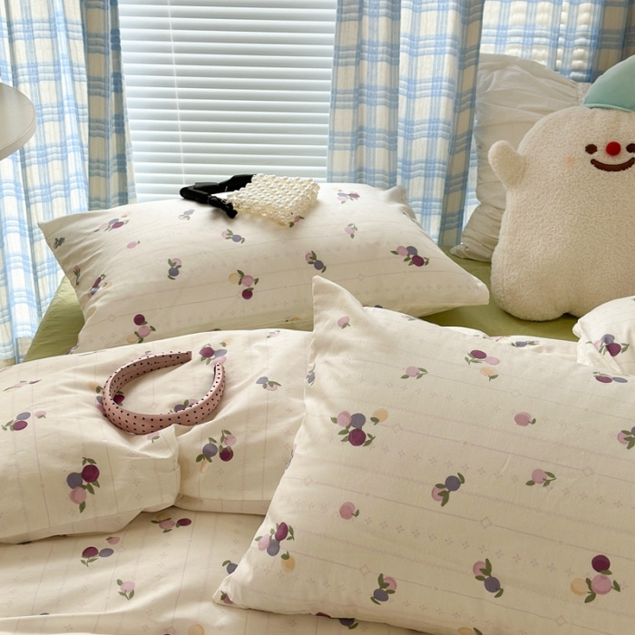 91家纺网 家纺一手货源 找家纺 昔可 2023新款学生季全棉四件套-小花系列 紫色果果