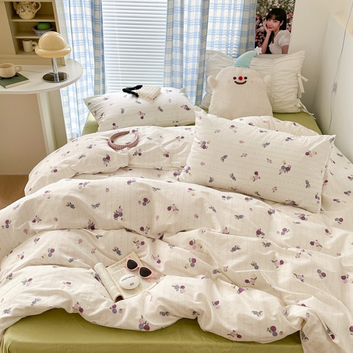 91家纺网 家纺一手货源 找家纺 昔可 2023新款学生季全棉四件套-小花系列 紫色果果