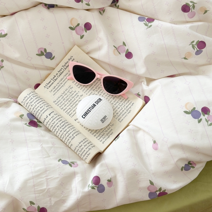 91家纺网 家纺一手货源 找家纺 昔可 2023新款学生季全棉四件套-小花系列 紫色果果