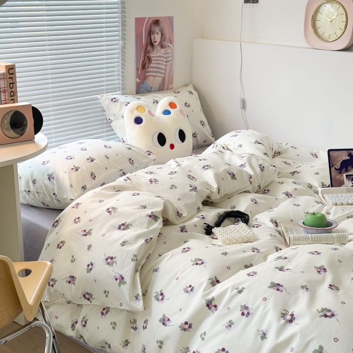91家纺网 家纺一手货源 找家纺 昔可 2023新款学生季全棉四件套-小花系列 紫色葡萄
