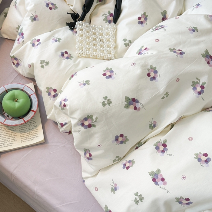 91家纺网 家纺一手货源 找家纺 昔可 2023新款学生季全棉四件套-小花系列 紫色葡萄