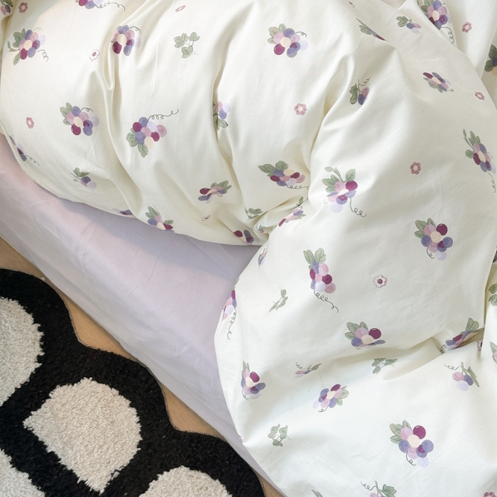 91家纺网 家纺一手货源 找家纺 昔可 2023新款学生季全棉四件套-小花系列 紫色葡萄