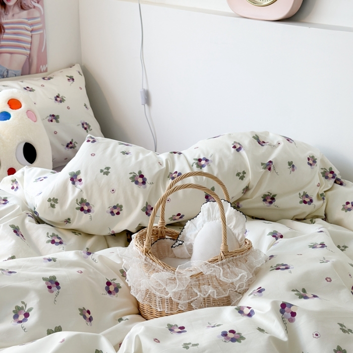91家纺网 家纺一手货源 找家纺 昔可 2023新款学生季全棉四件套-小花系列 紫色葡萄