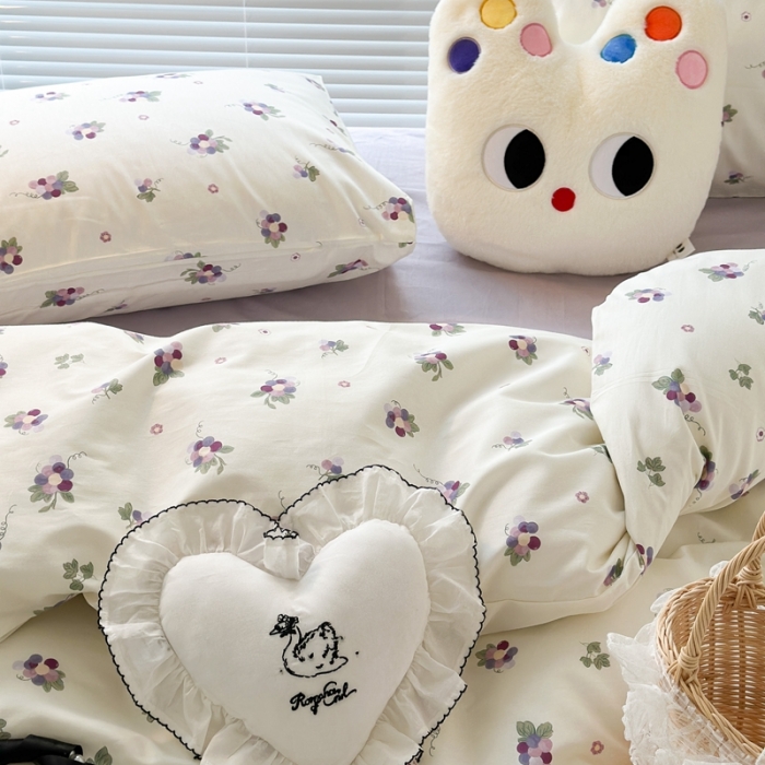 91家纺网 家纺一手货源 找家纺 昔可 2023新款学生季全棉四件套-小花系列 紫色葡萄