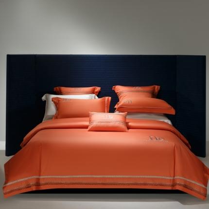 91家纺网 家纺一手货源 找家纺 高大尚 2023新款长绒棉高端绣花四件套贝拉 爱玛橙