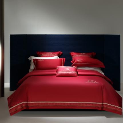 91家纺网 家纺一手货源 找家纺 高大尚 2023新款长绒棉高端绣花四件套贝拉 酒红