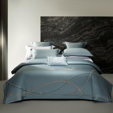 91家纺网 家纺一手货源 找家纺 高大尚 2023新款长绒棉高端绣花四件套兰瑞莎 极光蓝