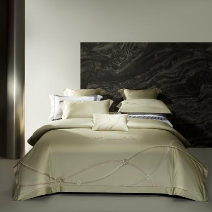 91家纺网 家纺一手货源 找家纺 高大尚 2023新款长绒棉高端绣花四件套兰瑞莎 油果绿