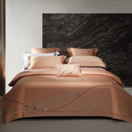 91家纺网 家纺一手货源 找家纺 高大尚 2023新款长绒棉高端绣花四件套兰瑞莎 南瓜橘