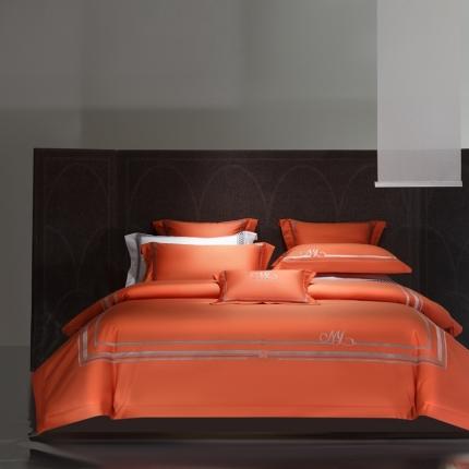 91家纺网 家纺一手货源 找家纺 高大尚 2023新款长绒棉高端绣花四件套莉迪亚 爱玛橙